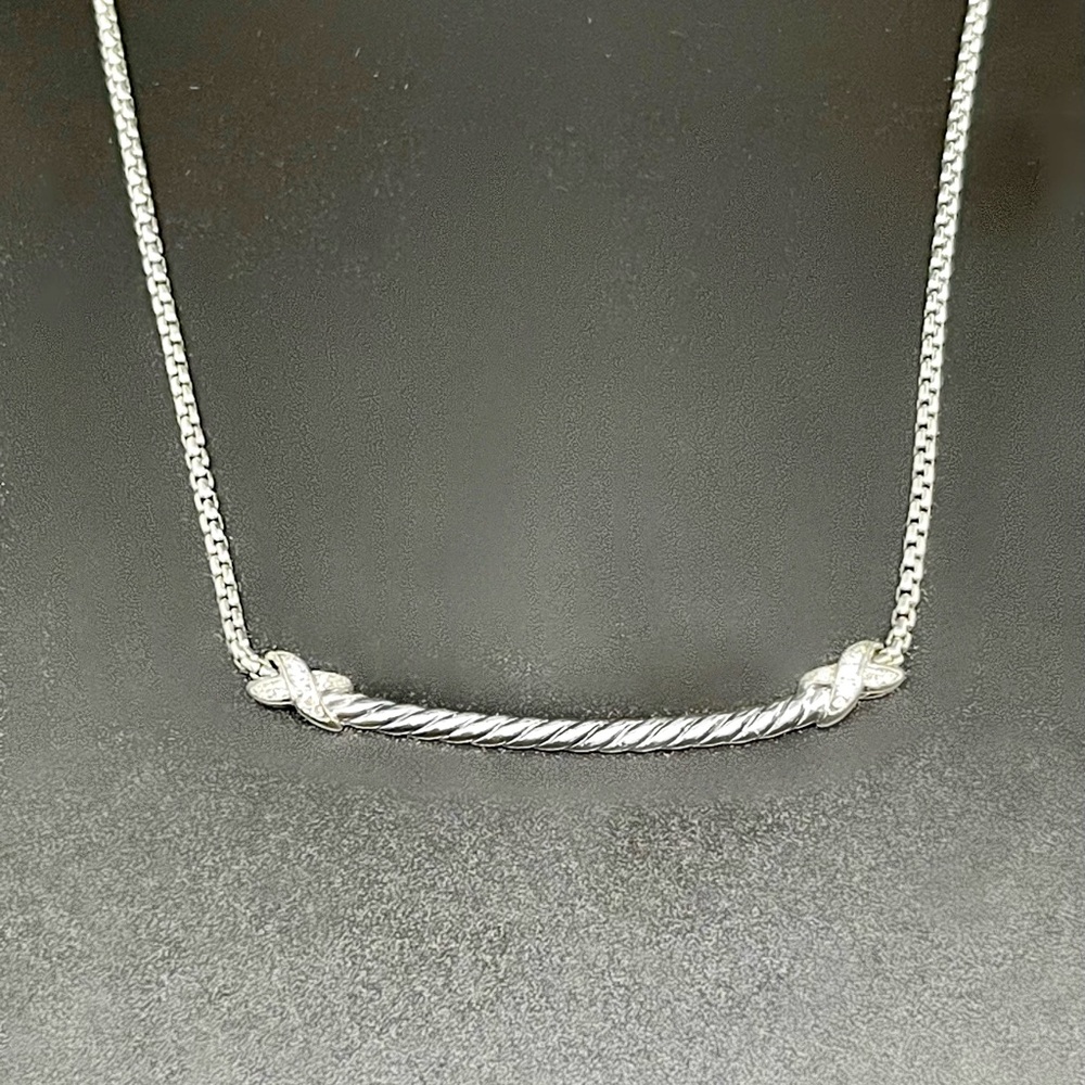 David Yurman Petite X Bar Necklace With Pave Diamonds